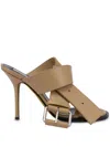 Moschino Decorative Buckle Leather Mules In Neutrals