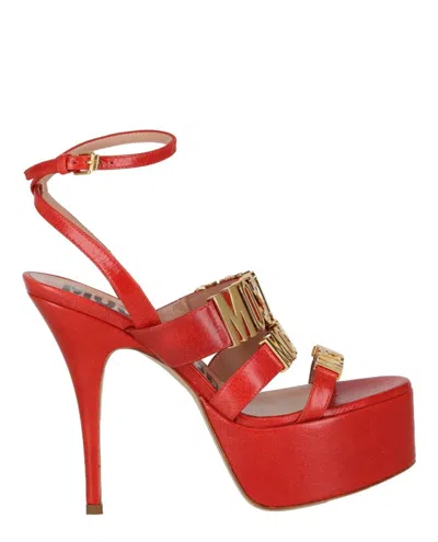 Moschino Degrade Metal Logo Heeled Sandals In Red