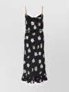 Moschino All-over Daisy Print Silk Twill Midi Dress In Black