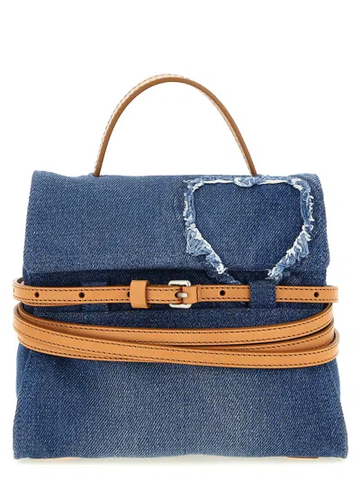 Moschino Denim And Leather Shoulder Bag In Blue