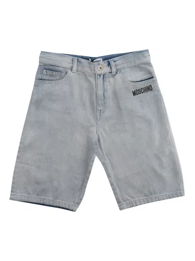 Moschino Kids' Denim Bermuda Shorts In Blue