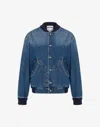 Moschino Blue Barcode Patch Denim Bomber Jacket In Blue Denim