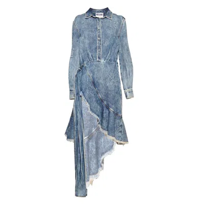 Moschino Denim Button-up Asymmetric Dress In Blu Denim