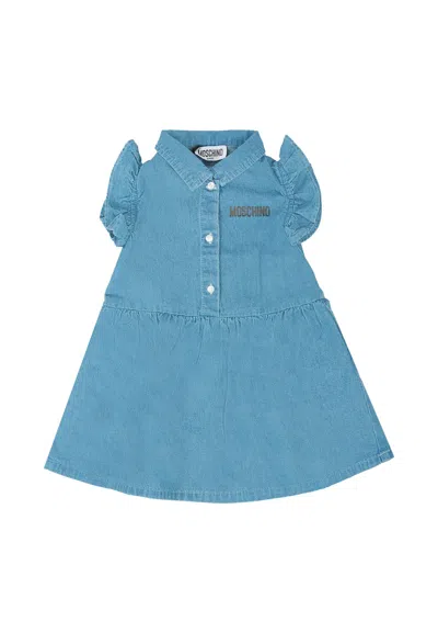 Moschino Denim Dress For Baby Girl With Teddy Bear In Blue