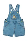 Moschino Denim Dungarees For Baby Boy With Teddy Bear In Blue