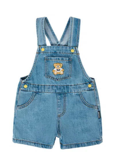 Moschino Denim Dungarees For Baby Boy With Teddy Bear In Blue