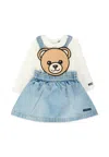 Moschino Denim Dungarees For Baby Girl With Teddy Bear In Blue