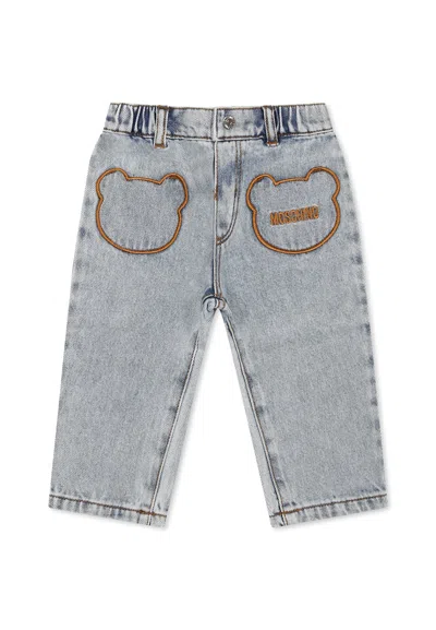 Moschino Denim Jeans For Babykids With Logo In Blue