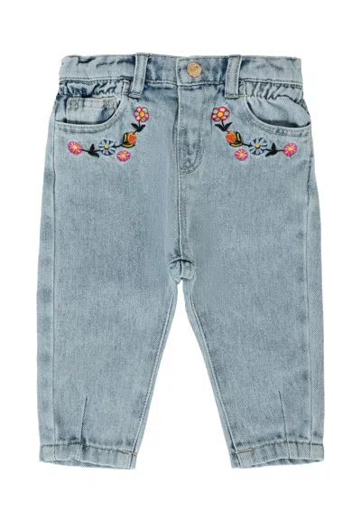 Moschino Babies' Denim Jeans For Girl With Flowers In Blue
