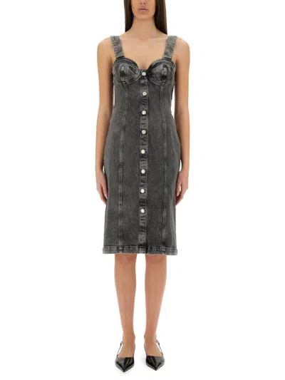 Moschino Stretch Denim Dress With Buttons In Grey