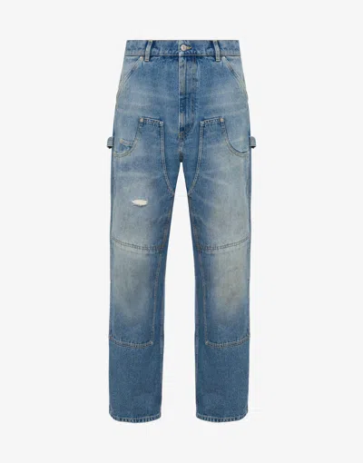 Moschino Denim Pants Laurel Crown Logo In Blue