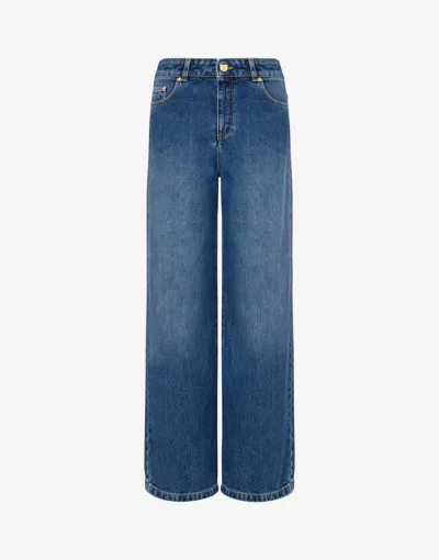 Moschino Denim Pants With Teddy Bear Button In Blue Denim