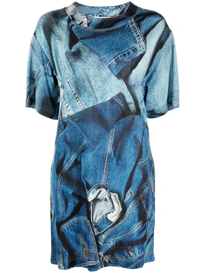 Moschino Denim-print T-shirt Dress In Blue