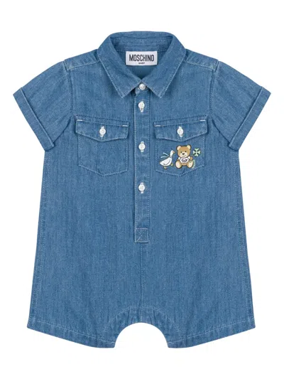Moschino Babies' Denim Romper In Blue