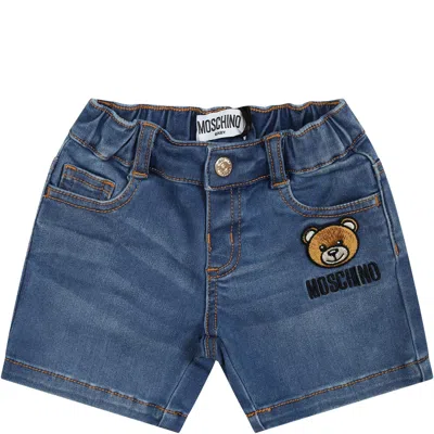 Moschino Denim Shorts For Baby Boy With Teddy Bear In Azzurro