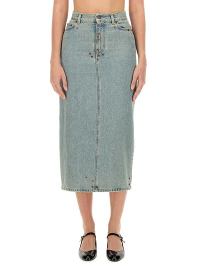 Moschino Denim Solid Midi Skirt In Blue