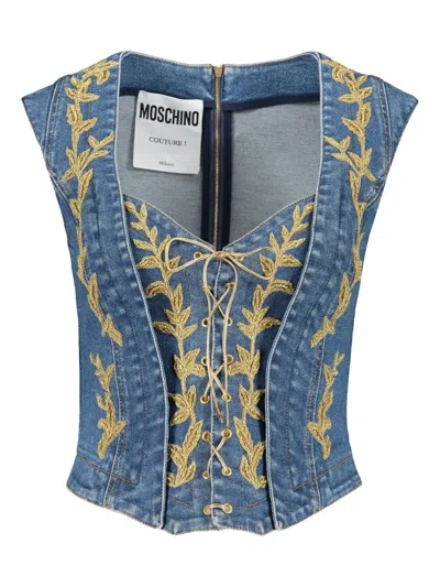 Moschino Denim Tank Top In Blue