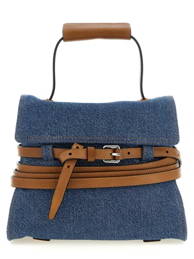Moschino Belt-detail Denim Shoulder Bag In Blue