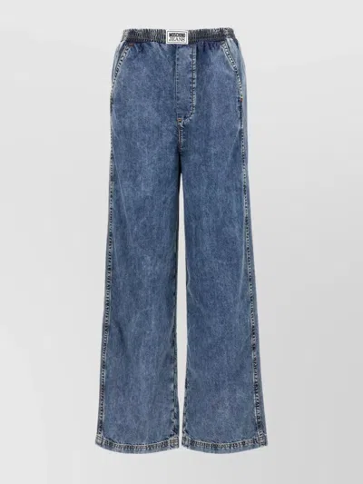 Moschino Denim Trousers Stitched Elastic Waistband In Blue