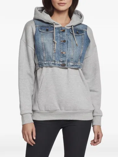 Pre-owned Moschino Denim-panel Hoodie In Grey