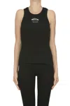 Moschino Designer Logo Ribbed Tank Top In Black