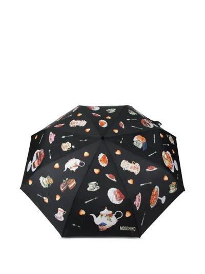 Moschino Dessert-patterned Umbrella In Black