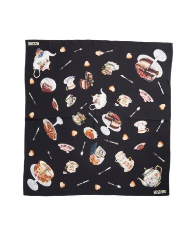 Moschino Detailed Print Silk Scarf In Black