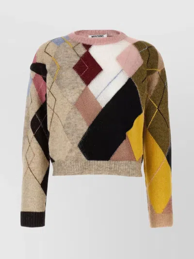MOSCHINO DIAMOND KNIT CREW NECK SWEATER