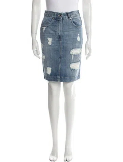 Pre-owned Moschino Distressed Accents Knee-length Skirt W/ Tags In Blue