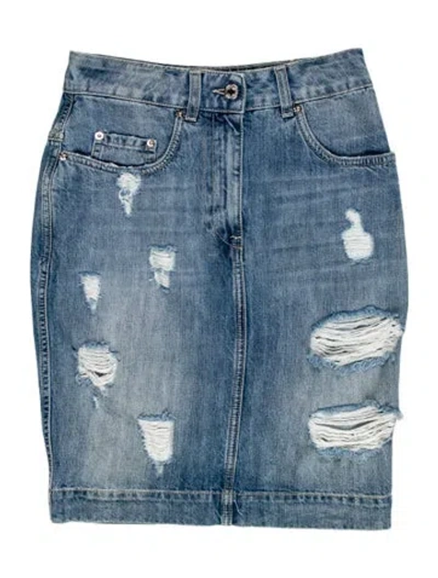 Pre-owned Moschino Distressed Accents Knee-length Skirt W/ Tags In Blue