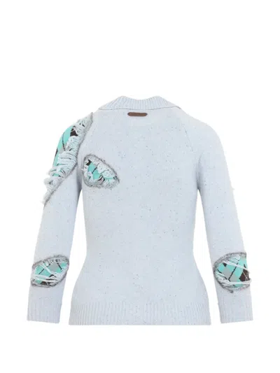 Moschino Distressed Argyle Cardigan In Blue