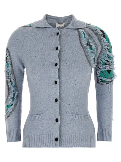 Moschino Distressed Argyle Cardigan In Blue