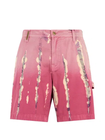 Moschino Distressed Cargo Shorts In Pink