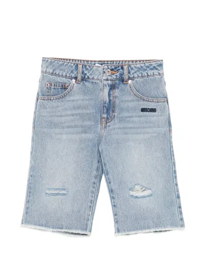 Moschino Kids' Distressed Denim Shorts In Blue