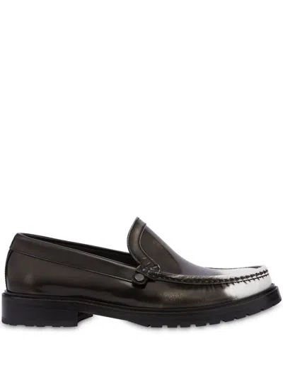 Moschino Distressed-effect Leather Loafers In Brown