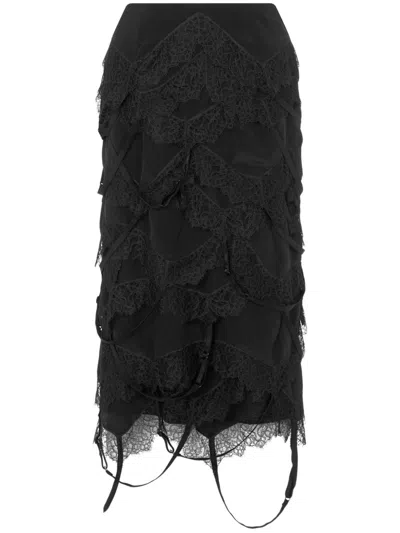 Moschino Distressed-effect Silk Midi Skirt In Black