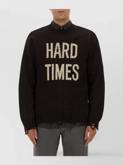 Moschino Distressed Ribbed Sweater With Cuffs And Hem In Black
