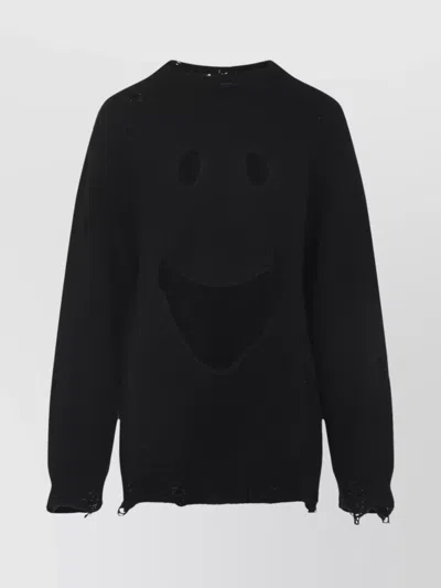 MOSCHINO DISTRESSED SMILE CROPPED SWEATER