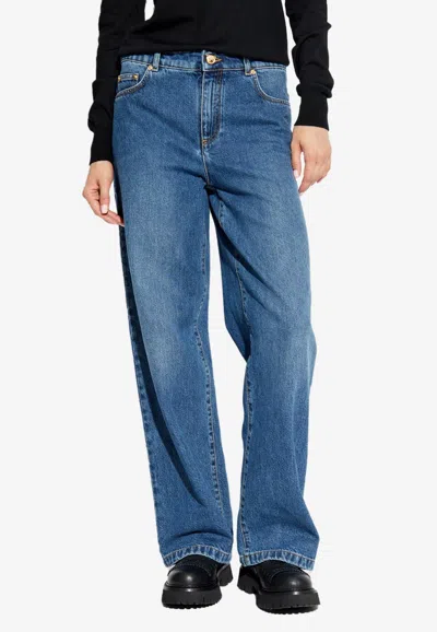 Moschino Distressed Straight-leg Jeans In Blue