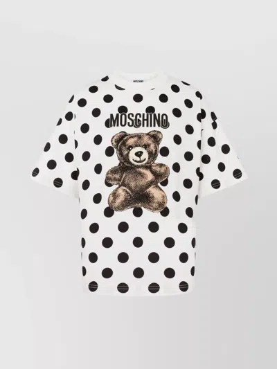 MOSCHINO DOTTED GRAPHIC CREW NECK SHORT SLEEVE TOP