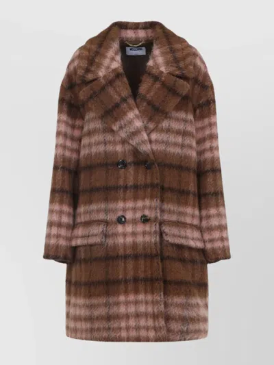 MOSCHINO DOUBLE-BREASTED CHECK COAT FLAP POCKETS