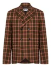 Moschino Double-breasted Checked Blazer In Brown