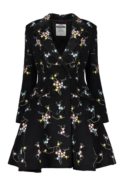 Moschino Double-breasted Coat In Black