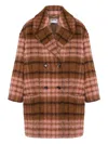 Moschino Double-breasted Plaid Coat Notched Lapels In Brown