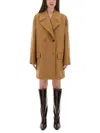 Moschino Double-breasted Wool Coat With Wide Lapel In Brown