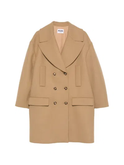 Moschino Double-breasted Coat In Brown