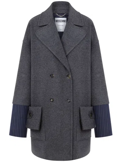 Moschino Double-breasted Coat In Dark Grey