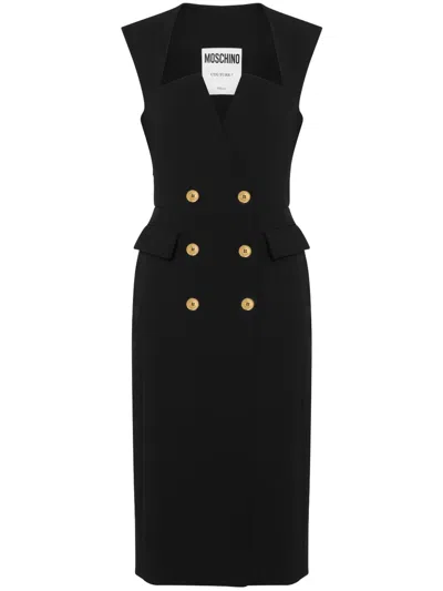 Moschino Gold Buttons Robe Manteau Dress In Black