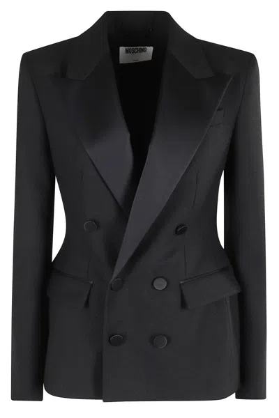 Moschino Double-breasted Tailored Jacket With Wide Lapels In Black