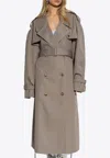 Moschino Double-breasted Cotton Gabardine Trench Coat In Beige